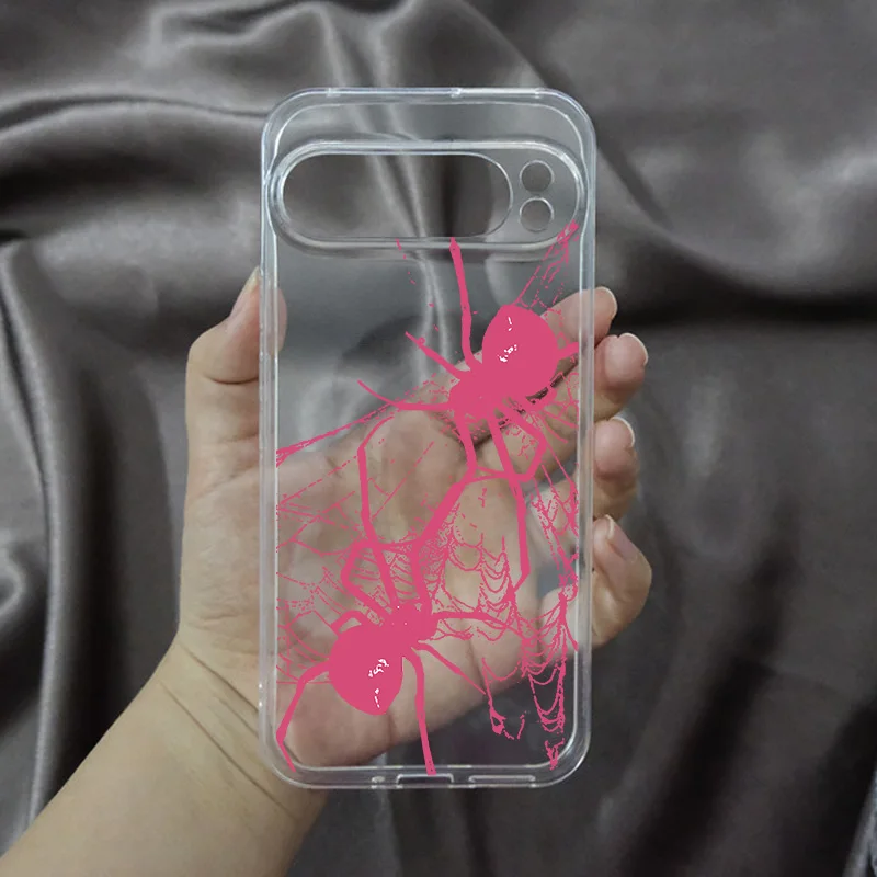 Sleek Black Spider Web Transparent TPU Phone Case - Fashionable Animal Design