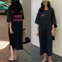 Summer New Faion Long Knee-Length Sp Dr Women's Loose plus Size Letter Home Clothes Spwear Trendy round Ne ort...