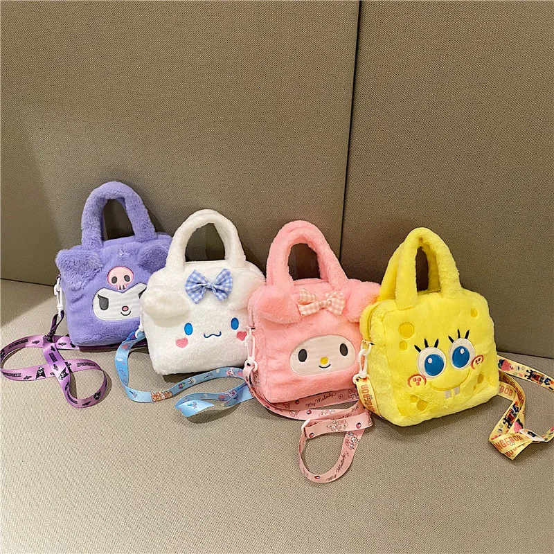 Sanrio Plush Bag Kawaii Kuromi Cinnamoroll Melody Cartoon Anime Handbag Crossbody Cosmetic Travel Storage Bags Women Girls Gifts storage bag crossbody bag
