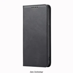 Leather Magnetic Wallet Flip Cover - Stylish Holster Case for Case add Glass Film (XNWQC Black)