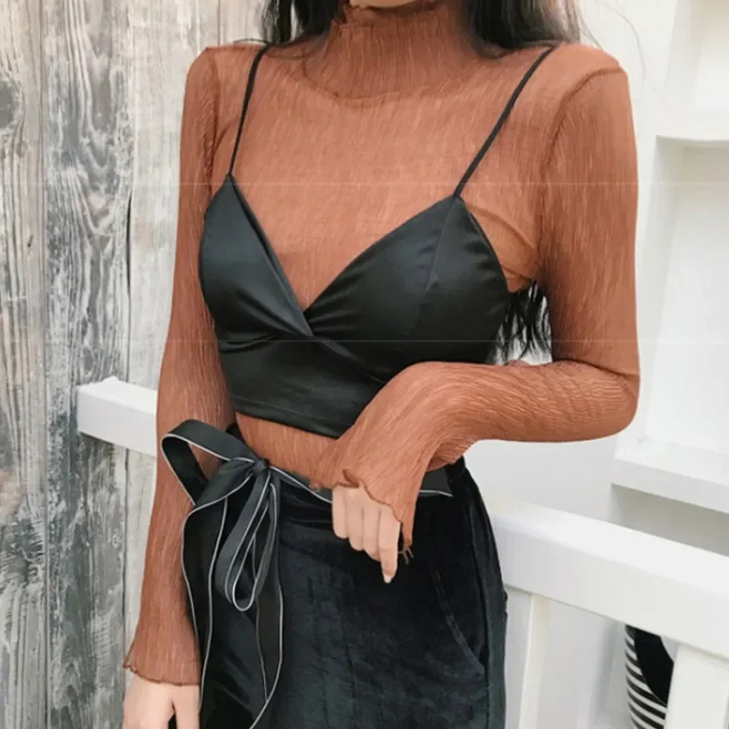 Satin Crop Tops Women Wireless Bralette Crochet Top Female Spaghetti Strap T-shirt Cropped Chest Padded Camisole Camis women lingerie bra lace camisole tops
