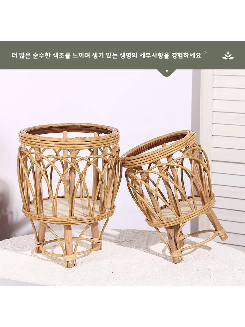 바닥에 놓는 직조 화분, 발코니 꽃바구니, 바구니형 화분 스탠드, 덩굴식물 직조 수납 정리함, 홈 데코레이션