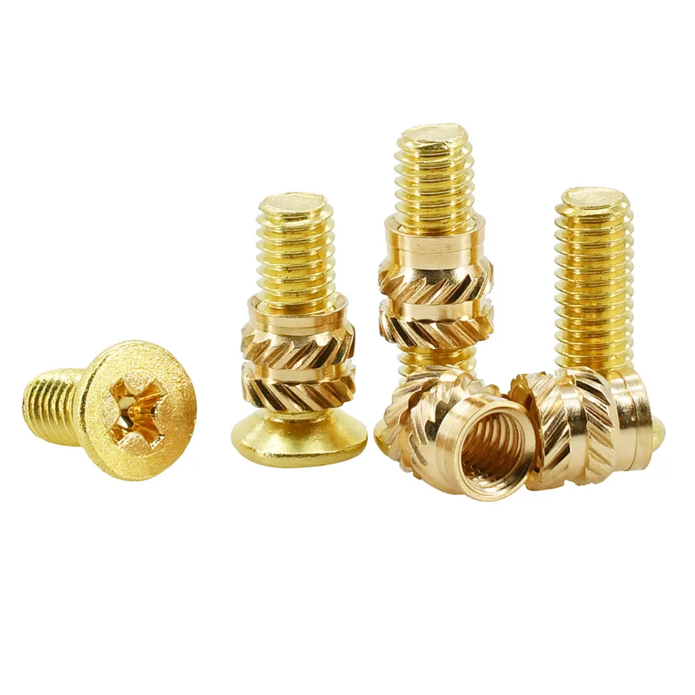 M2 M2.5 M3 M4 Brass Threaded Insert Nut and Bolts Set Phillips Cross Countersunk or Round Head Screws with Heat Knurled Nut Kit