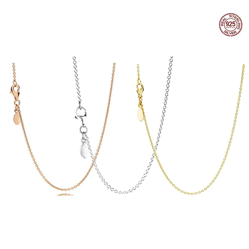 

New 925 Sterling Silver Rose Gold Simple Chain Necklace fit for Original Charm DIY Women's Exquisite Jewelry