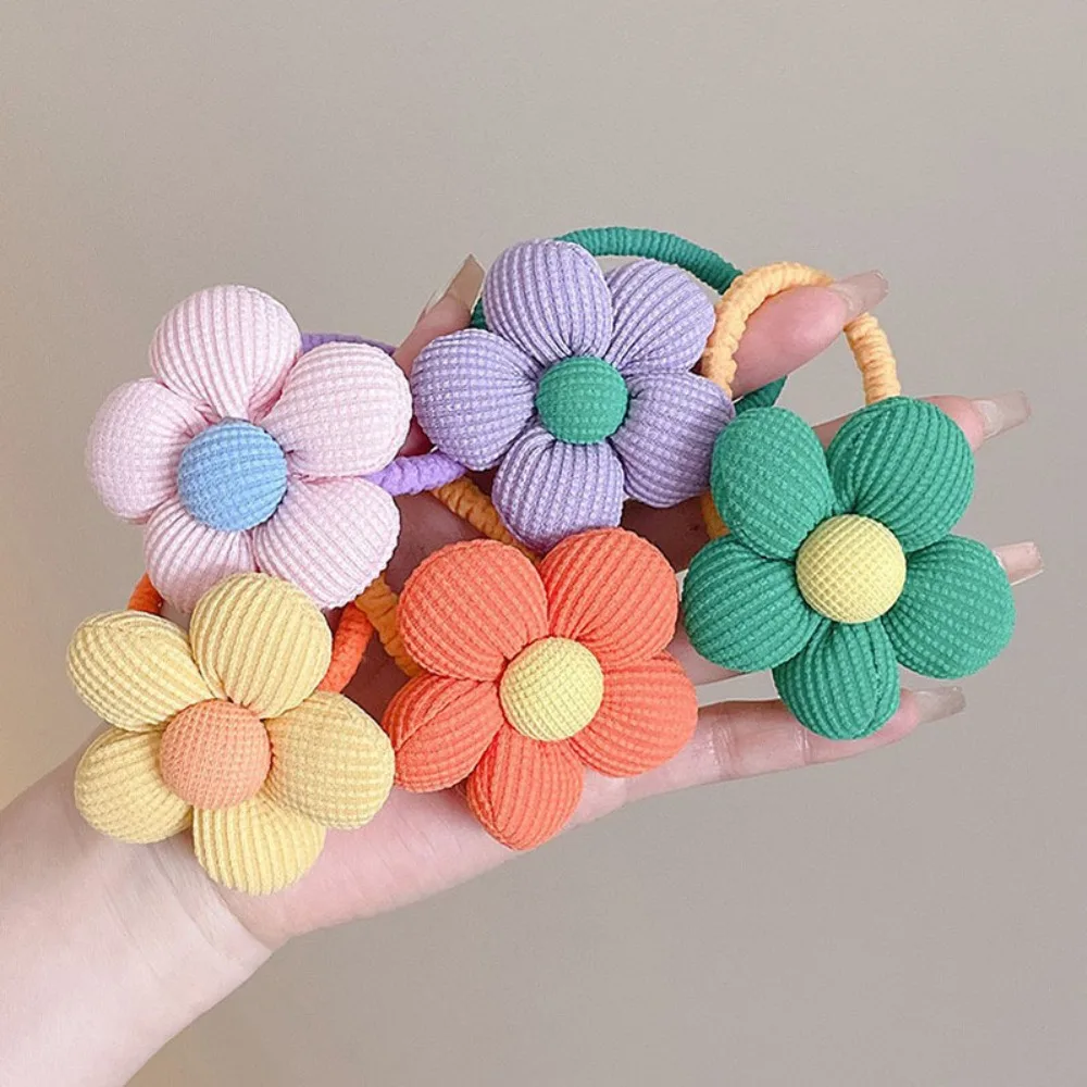 Nuova corda per capelli con fiore ad alta elasticità, cravatta per capelli in cartone animato 3D, anello per capelli, fascia coreana colorata senza danni per testa di polpette - immagine 2
