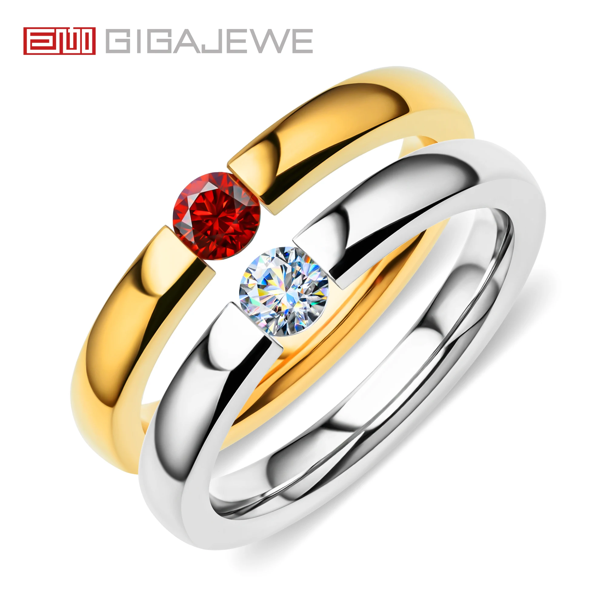 

GIGAJEWE Moissanite 0.3ct 4mm Round Cut D And NovaColor Series Titanium Steel Ring Diamond Test Passed Fashion Claw Setting Gift
