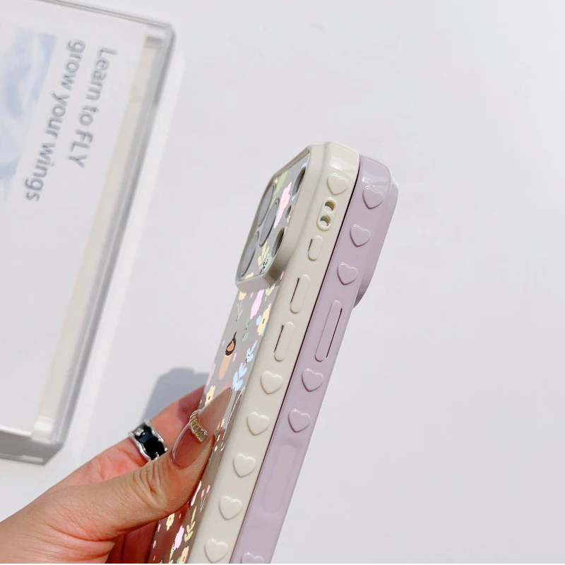 Spring Pastel Floral Shockproof Phone Case - Cute Girly Heart Design Back Cover