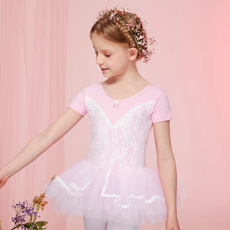

Summer Children's Elastic Ballet Leotard Short-sleeved Bodice with Tulle Skirt Ballet Outfit for Girls Performance Dress C22208