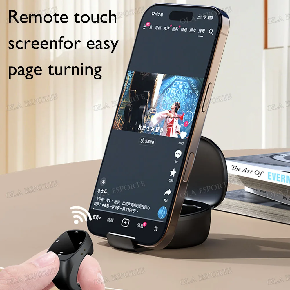 Wireless Bluetooth Mobile Selfie Mice Video Automatic Page Turner Browsing Smart Ring Touch Roller Fingertip Ring Remote Control 4