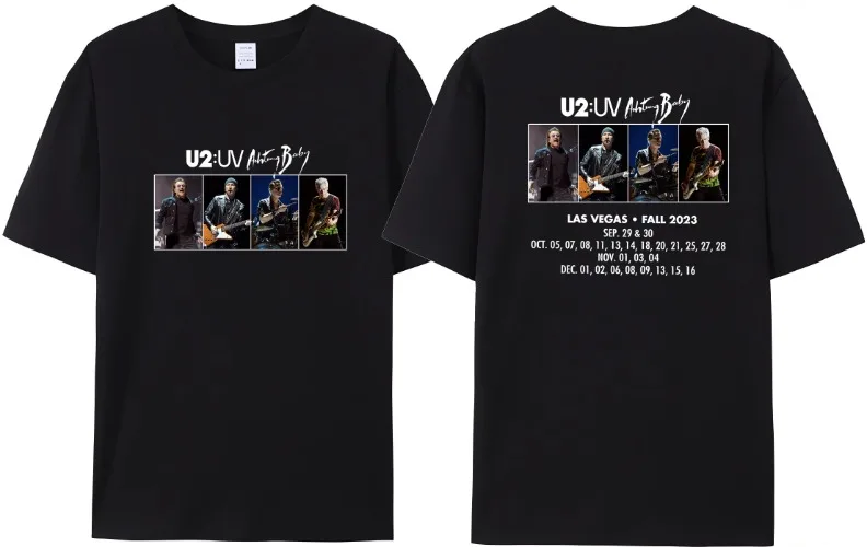 

u2 T Rock Band U2 Men Black T-Shirt High Detailed Printed Live Seeking Date Pure Cotton Las Vegas Tour Women's High Quality Tee