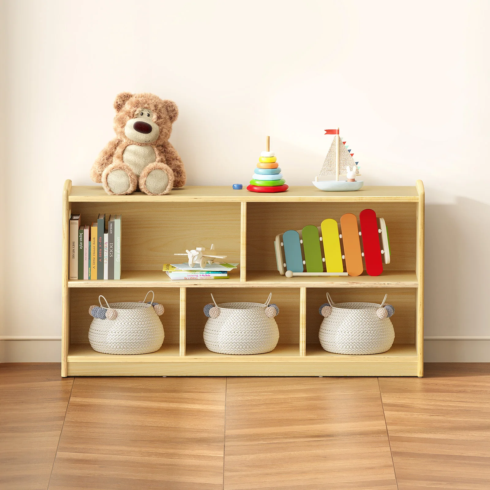 Montessori 2-Tier Kids Cabinet & Bookshelf Organizer 1