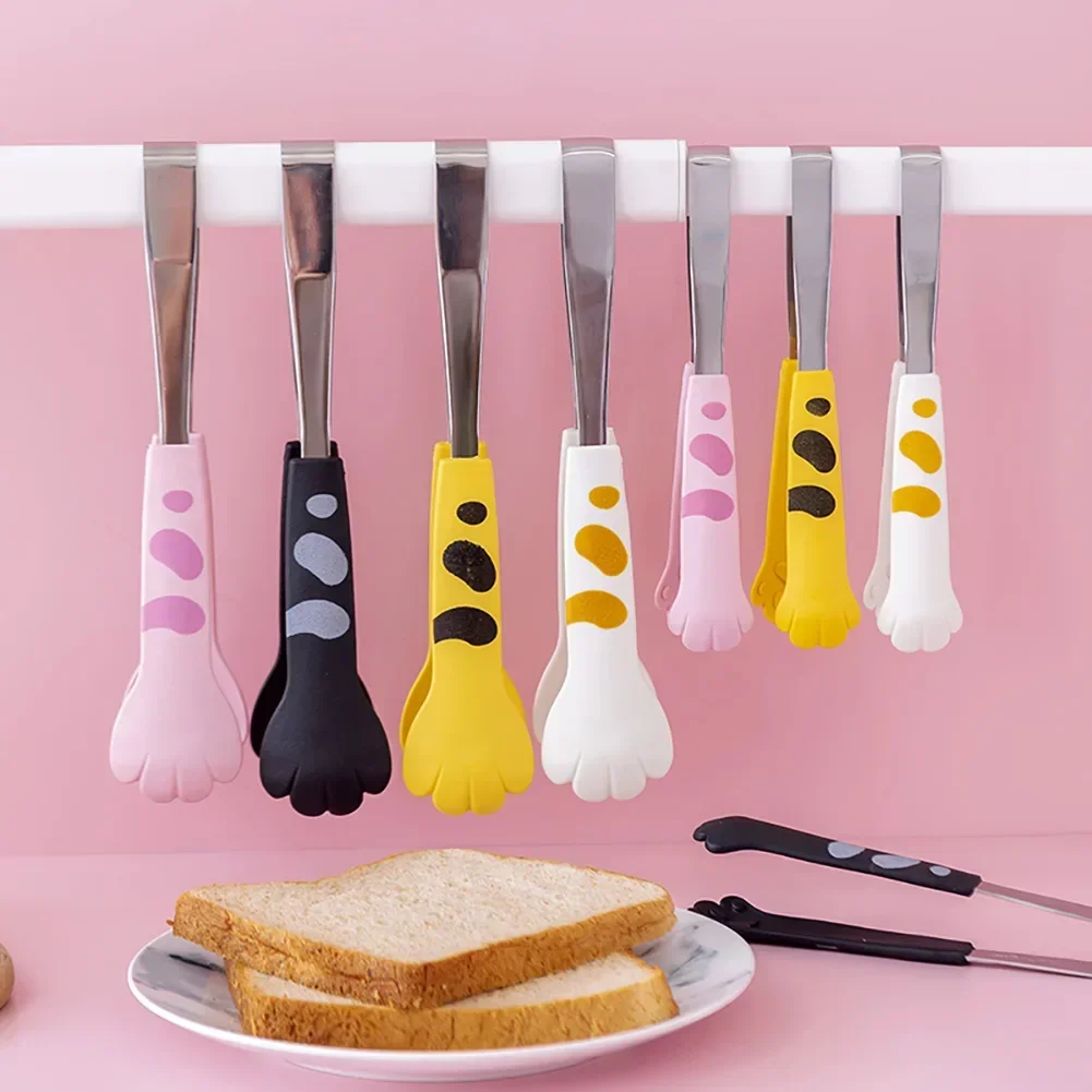 Cute Cat Paw Shape Food Tongs Cute Cartoon Meal Tongs Stainless Steel Barbecue Sandwich Baking Clip Kitchen Gadgets