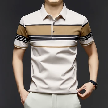 TFETTERS Brand 2025 Summer Men T Shirt Short Sleeve Wide Striped Design Comfort Mid-age Business Work Man Tshirt Oversized 4XL 1