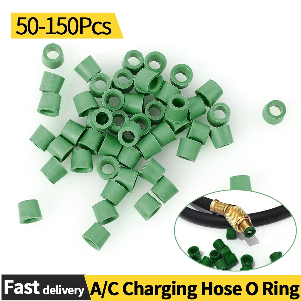 Air Conditioning Hose Kit 50/100/150Pcs A/C 1/4 inch Charging Hose Manifold Repair Sealing O-ring Replacement HVAC Nitrile Rubber Gasket Green