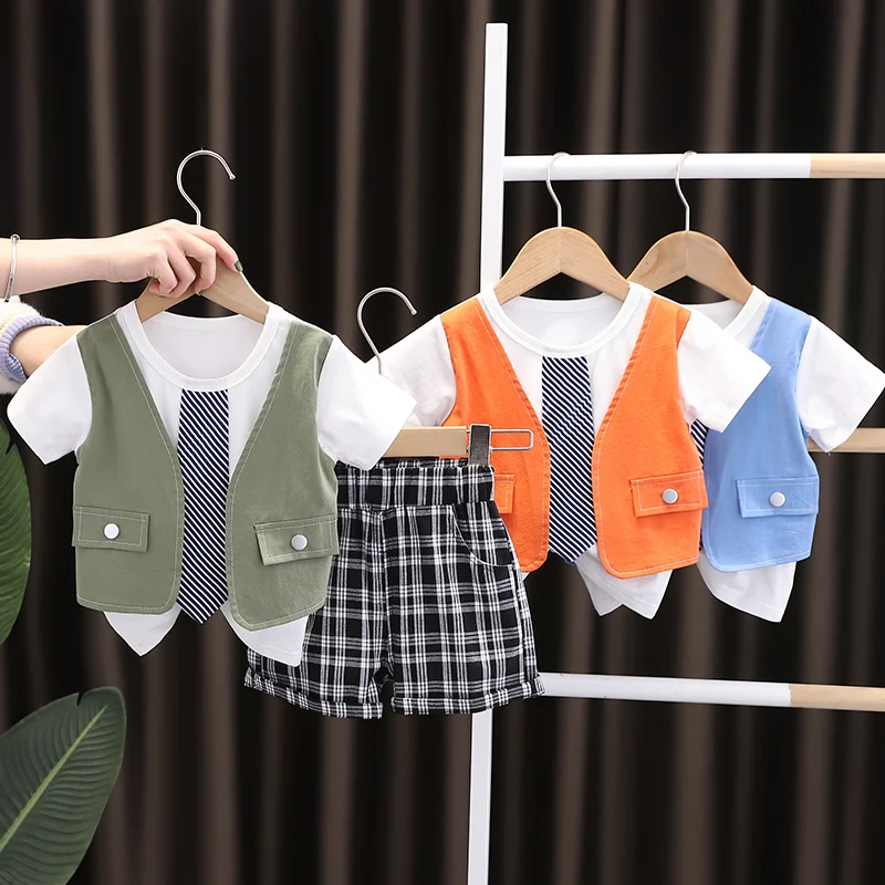 

SJBB-BabyClothesToddlerBoyClothes 0-5 Years Old Summer Short-Sleeved Shorts Suit Baby Printed Shirt Casual Shorts Two-Piece Suit