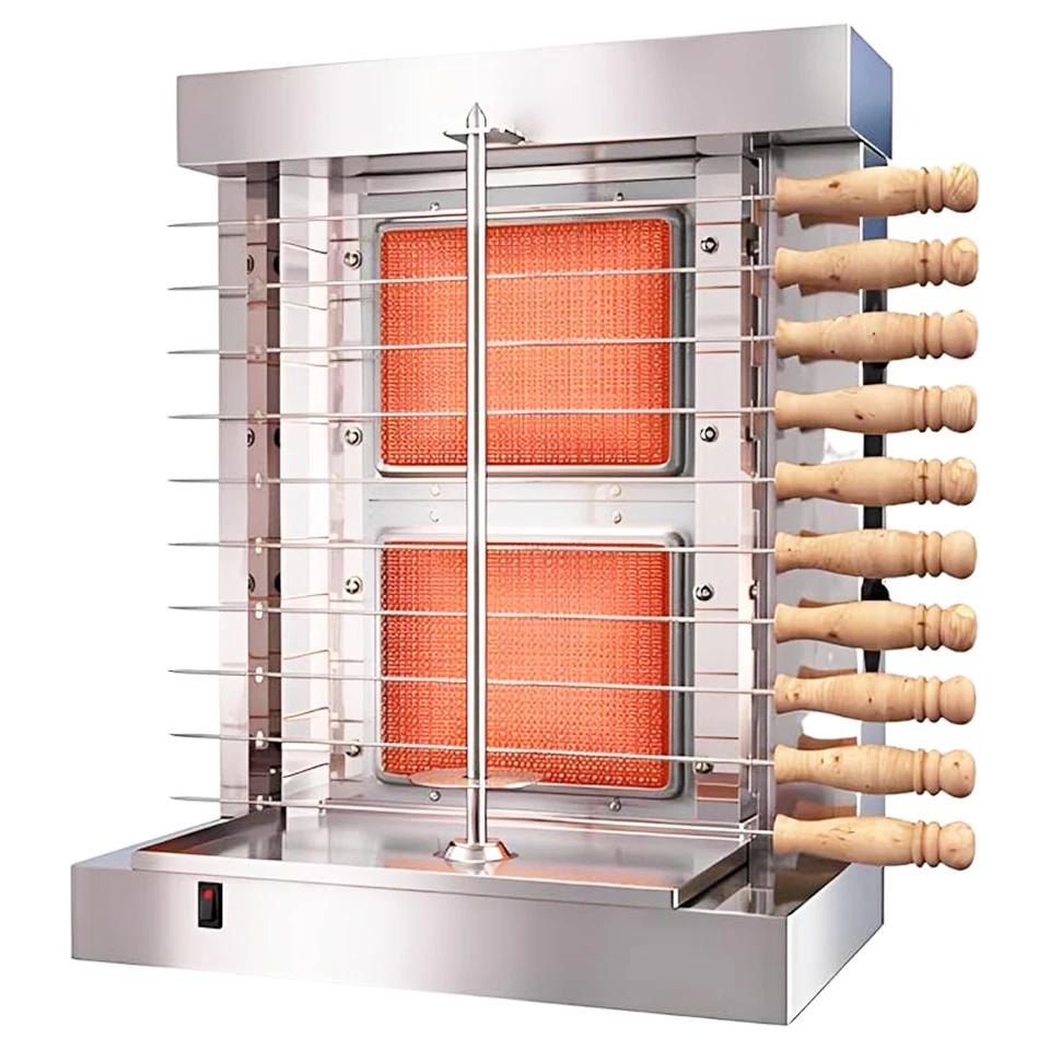 GB25A LPG Gas Commercial Rotary Kebab Roaster Grill Oven Shawarma Machine S.Steel with Burners for BBQ Grill Oven Equipment