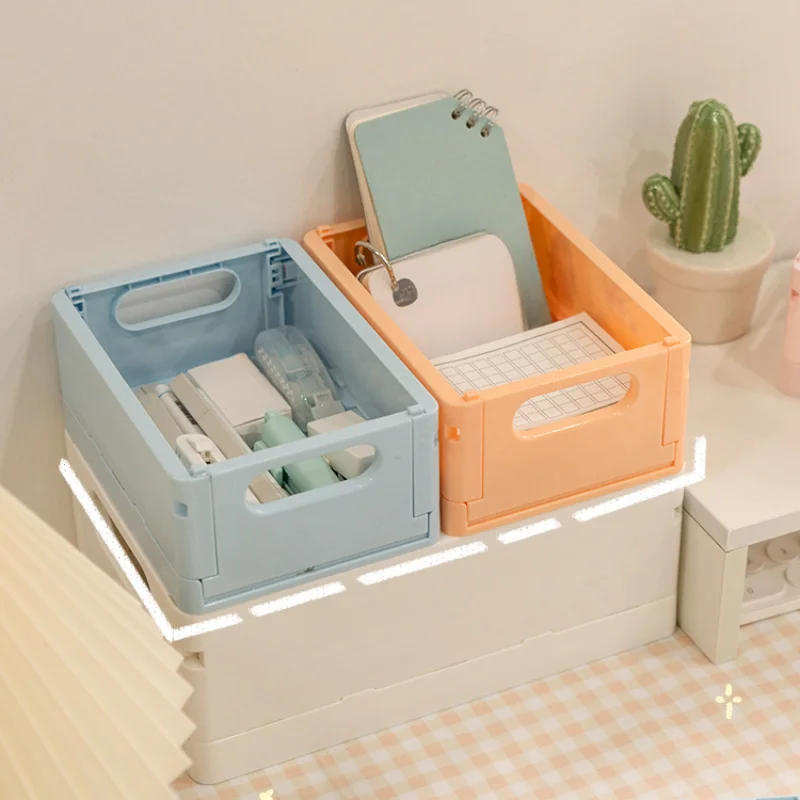 Desktop Storage Organizer Baskets Stationery Holder Girl Stackable Storage Box with Handle Office Home Desk Accessories office file box desktop a4 document organizer stackable laminated papers rack all purpose bathroom storage tray for home