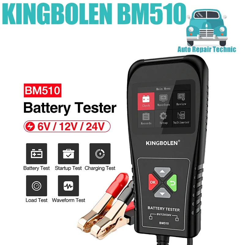 

Мультиметр KINGBOLEN BM510, прибор для проверки заряда автомобильных аккумуляторов, 6 в, 12 В, 24 В, для мотоциклов и грузовиков