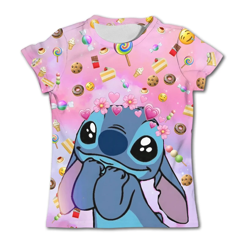 

Disney Cartoon Stitch Printed T-shirt for Girls Short Sleeve Casual Quick-Drying T-shirt Nwe