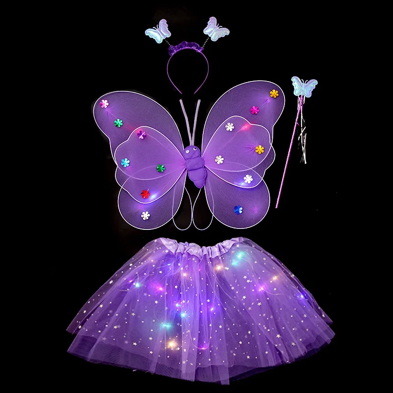 XPS Kids' Light-up Butterfly Wings Fairy Wing Decoration Led Light Up Fairy Wings Set For Kids Halloween Costume Party Rechargeable Glowing Angel Wings Back For Girls I.130102275