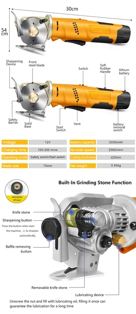 Taglierina Elettrica Per Tessuti A Batteria DC-70 - Lama 70mm, Taglio Fino A 25mm, Per Stoffa, Moquette E Pelle - Foto 8