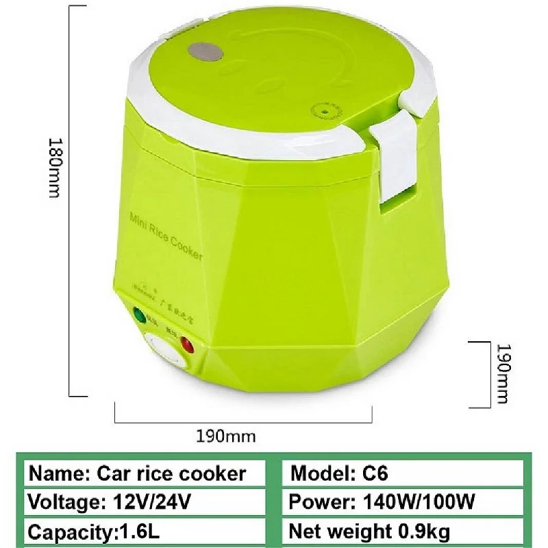 1.6L Mini Rice Cooker Heating Lunch Box Portable Constant Temperature Food Steamer Multifunction Pot For Car Truck 12/24V 6