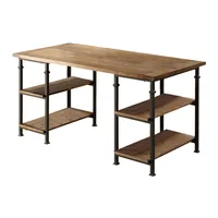 Vintage Industrial 1pc Writing Desk with 4 Open Shelves Rustic Poplar Finish Solid Wood and Metal Furniture Modern Design Offic 1