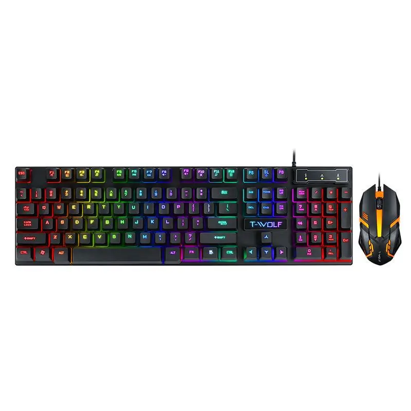 

Keyboard and Mouse Set Colorful Radium Carved Character Keyboard Mouse USB Wired Black Home Office Keyboard Multiple languages