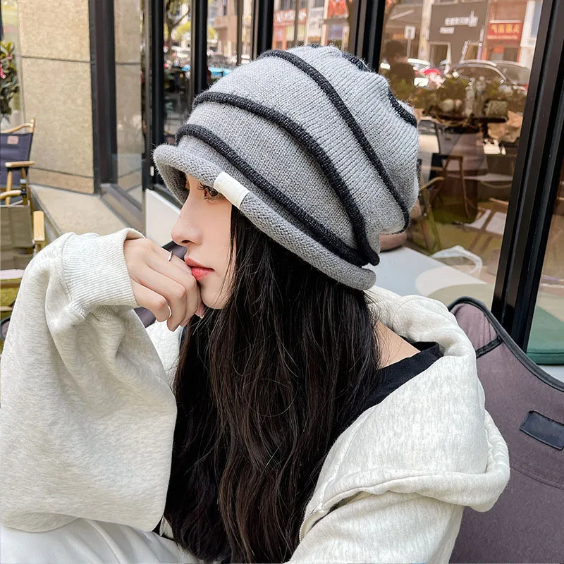 RICYGVM Korean Women Rolled Edge Pullover Hat Baggy Slouchy