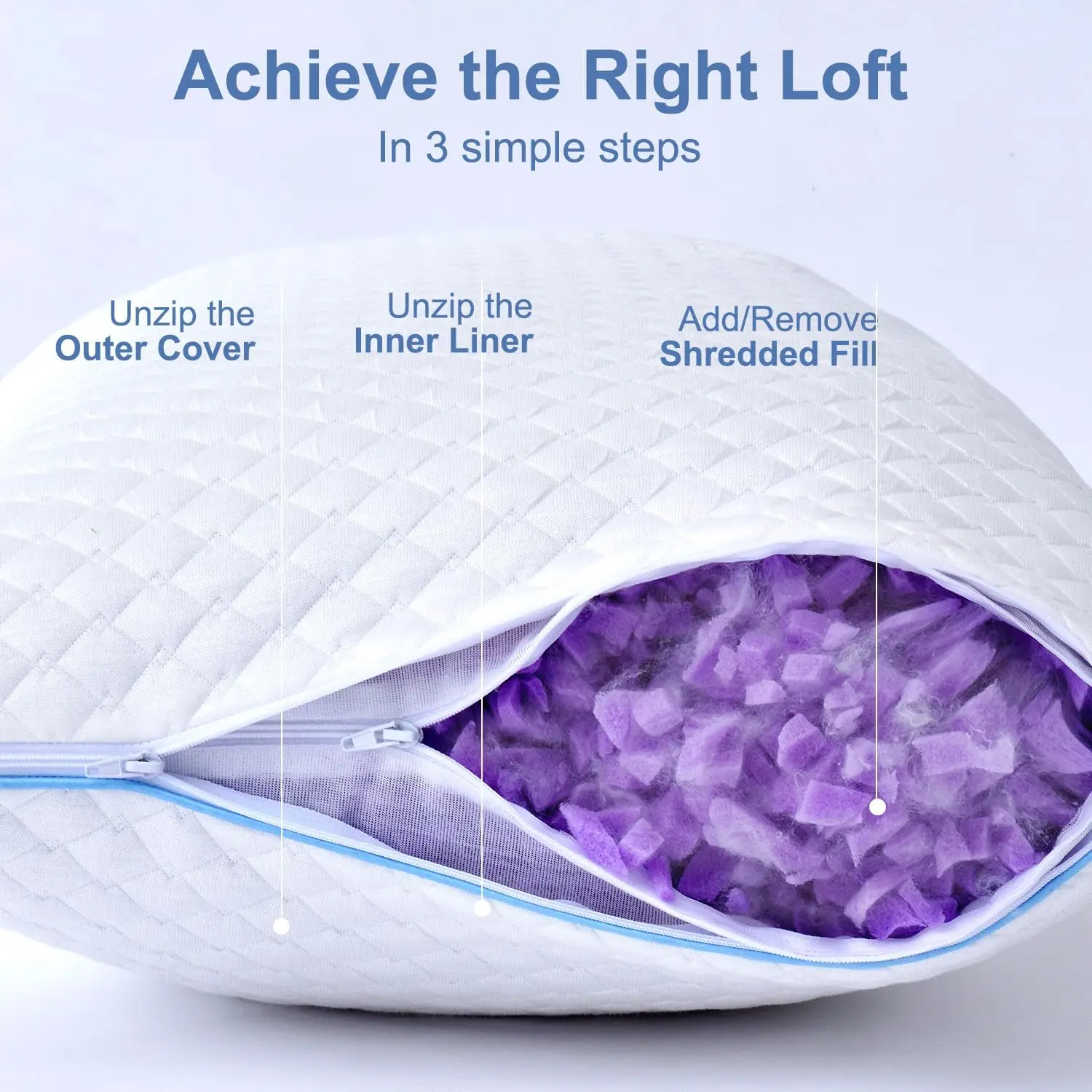 Shredded Memory Foam Pillows for Sleeping 2 Pack - Cooling Bed Pillows Standard Size Set of 2 - Firm Pillow for Side 5