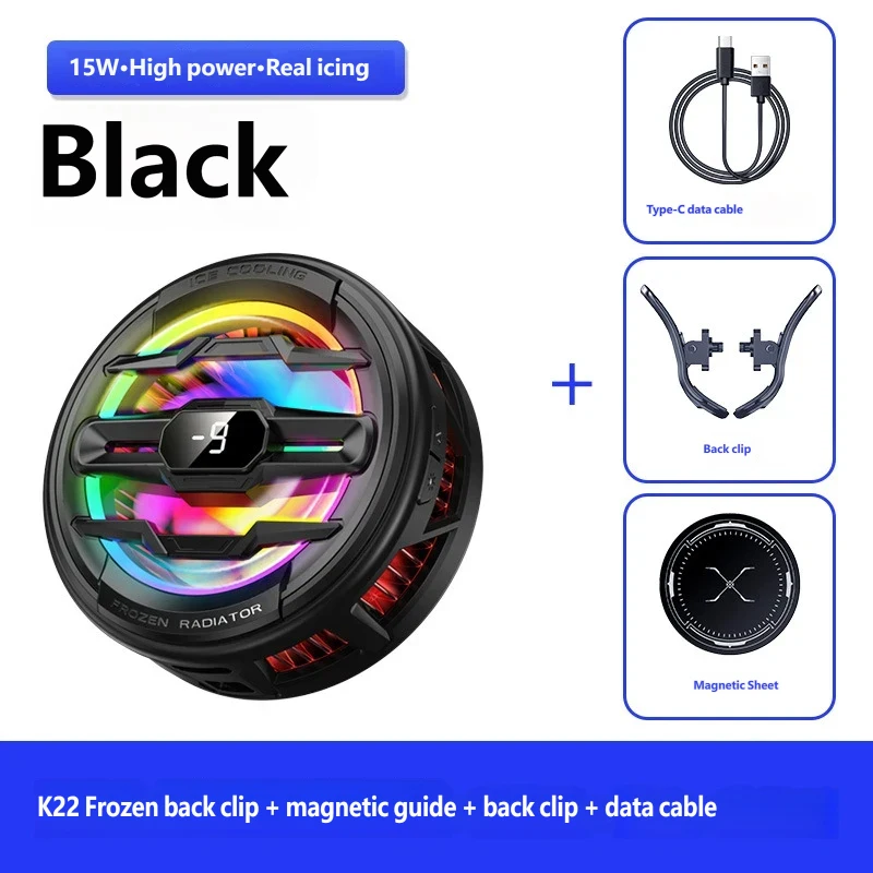 자석식 휴대폰 쿨러 6 RGB 4단계 AI 온도 조절 LED 디스플레이 아이폰/안드로이드/태블릿 게임용 라디에이터 (전환 가능)