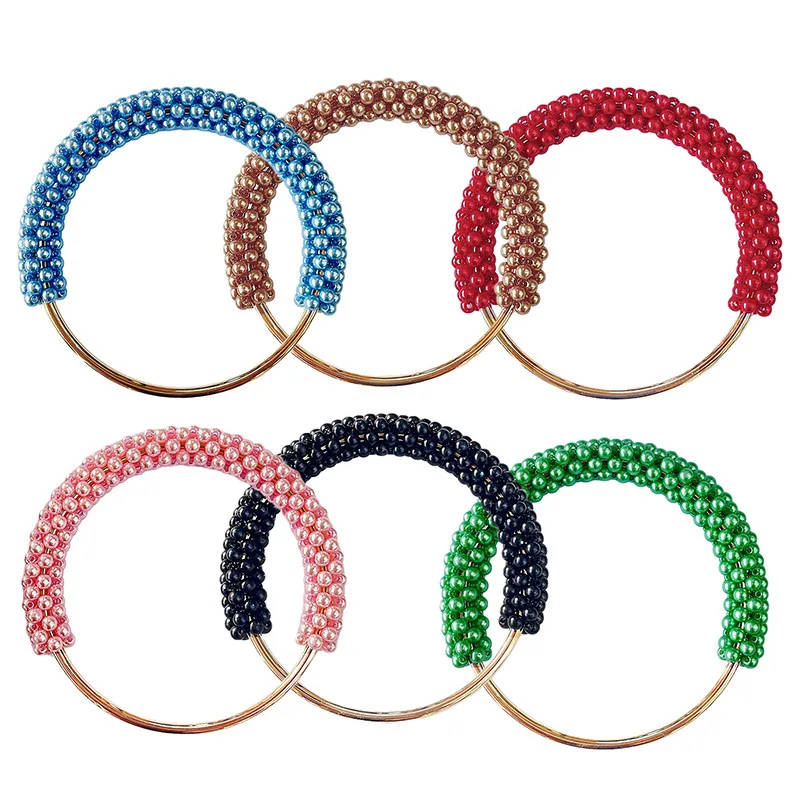 Exquisite Pearl Round Bag Handle Metal Ring Braided Colorful Beads for Women Handbag Purse Frame DIY Handmade Bag Accessories luxury pearl beading woven handmade bag strap women handbag purse belt short wide shoulder bag strap bag accessories parts