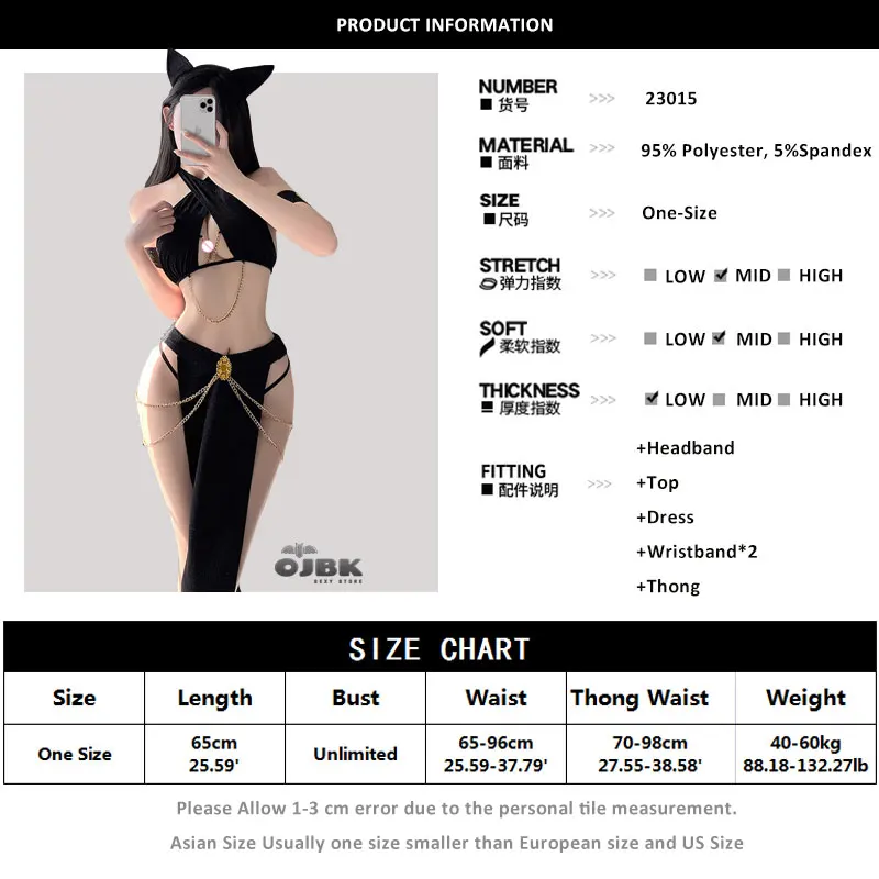 OJBK Women Sexy Cat Cosplay Costumes Black Shiny Halter Hollow Top Dress Nightgowns Girl Role Play Erotic Costume
