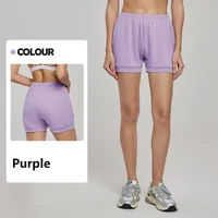 Women's Yoga Shorts Pure Color Cotton Loose Breathable Sports Shorts Anti-See-Through Elastic Fitness Shorts Summer Purple - Image 2
