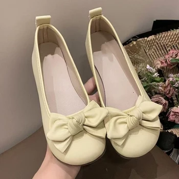 Women's Bow Flat Shoes, Soft Leather Round Toe Ballet Flats, Comfortable Slip-on Casual Loafers, Ladies' Daily Commuter Shoes