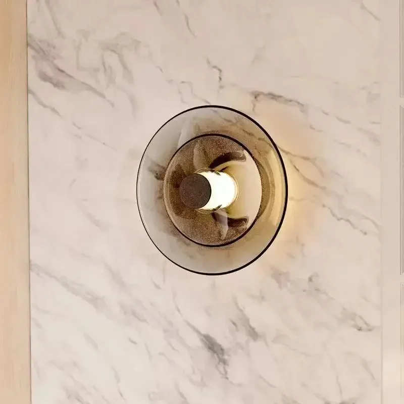Glass Wall Lamp glass wall lamp Modern Minimalist Amber Glass Disc Wall Lamp Led Bedroom Living Room Golden Black Indoor Home Decoration Sconce Lighting Fixture