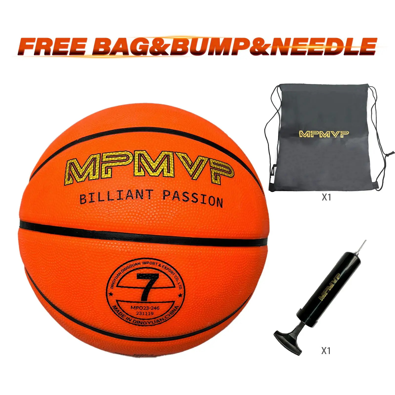【FREE BAG & BUMP】Rubber Light Up Orange Basketball, Size 7, High Quality
