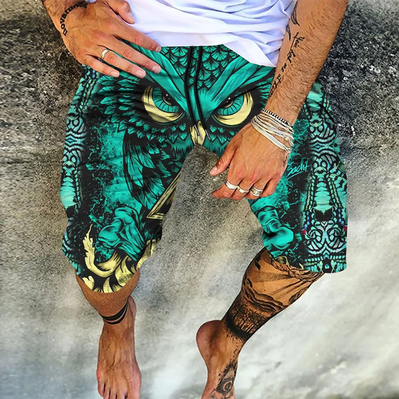 

KeKe Summer Fashion Animal Owl Print Streetwear Beach Running Shorts Casual Men Women Elastic Waist Gym Shorts Men Plus Size 5XL