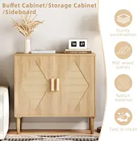 Rattan Buffet Cabinet, 2-Door Decorative Side Cabinet For Living Room Dining Room Entryway 4