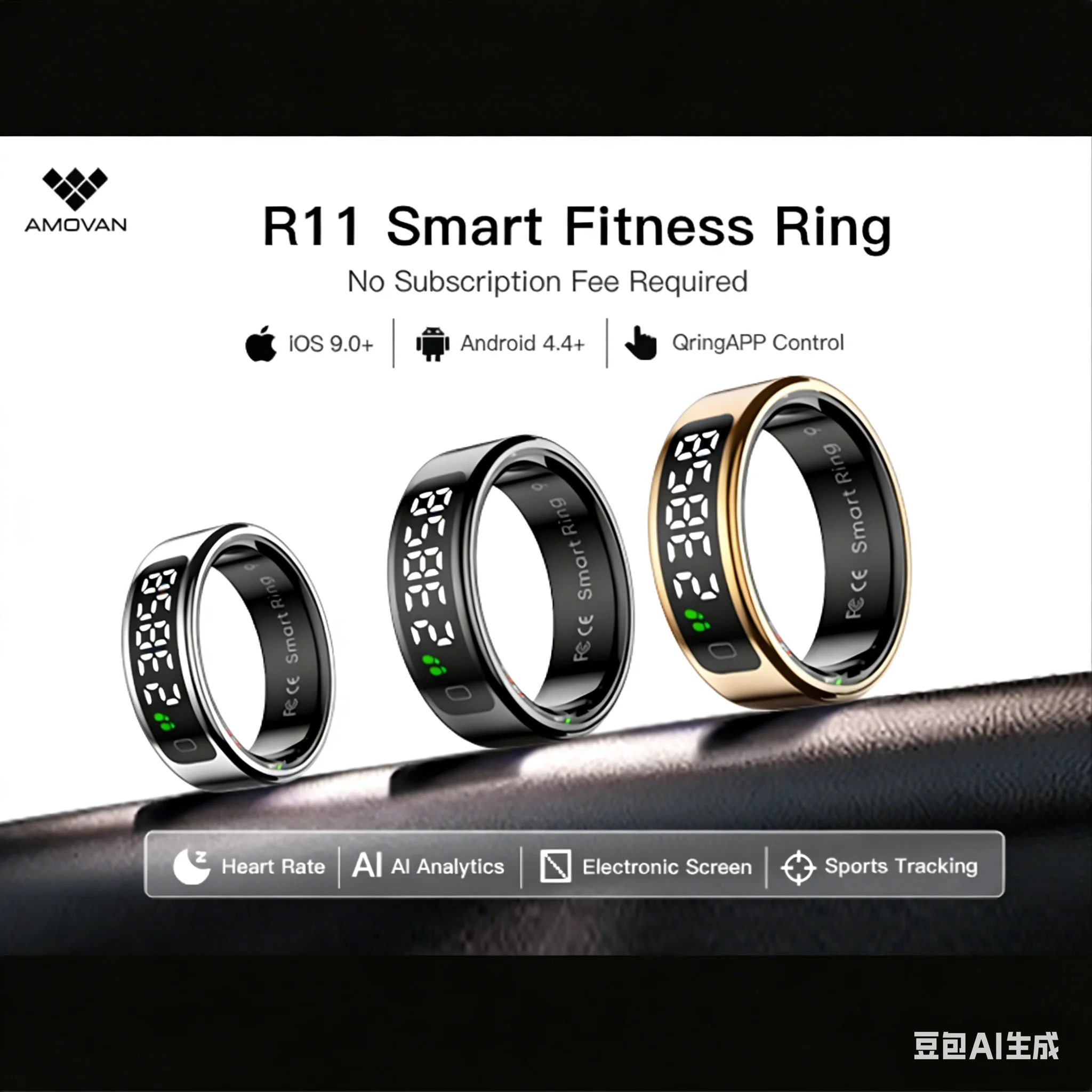 Tasbih Fitness Heart Rate Zikr Counter Display Screen Blood Oxygen Sleep Monitor  Temperature Gesture Control Touch Smart Ring 1