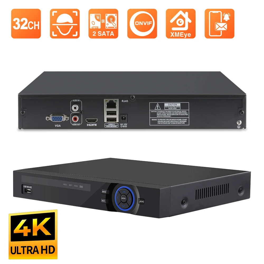 Techage 4K 32Ch Nvr Videoregistratore Di Rete H.265 Hard Disk Videoregistratore Sicurezza Domestica Cctv Sorveglianza Onvif Poe Ip Camera