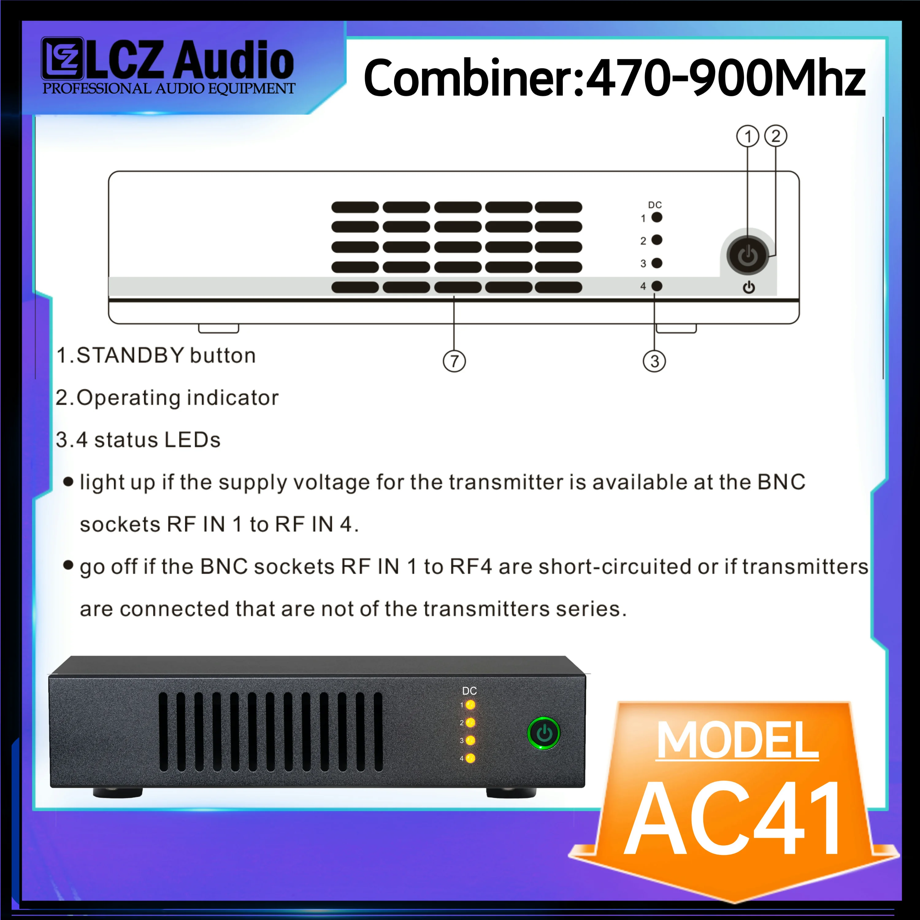 LCZ Audio AC41 Antenna Distribution System Active Antena Combiner Wireless In Ear Monitor Antenna Arrays For Wireless Microphone