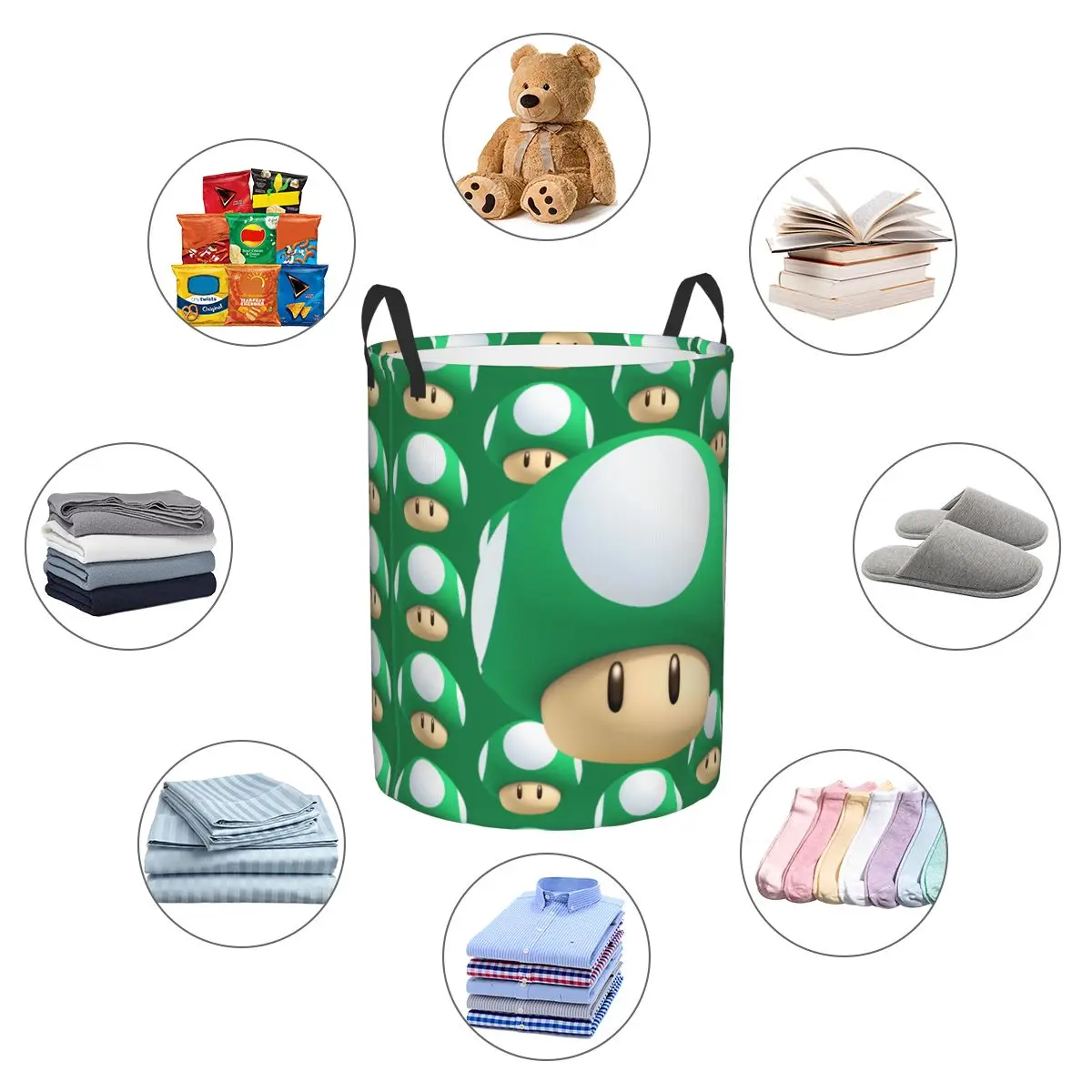 Custom Cartoon Marioed Super Mushroom Laundry Basket Collapsible Clothes Hamper for Nursery Kids Toys Storage Bag 5