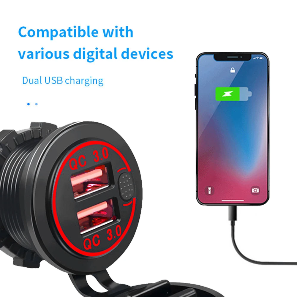 Car Charger QC3.0 Dual USB Cigarette Lighter Socket Waterproof