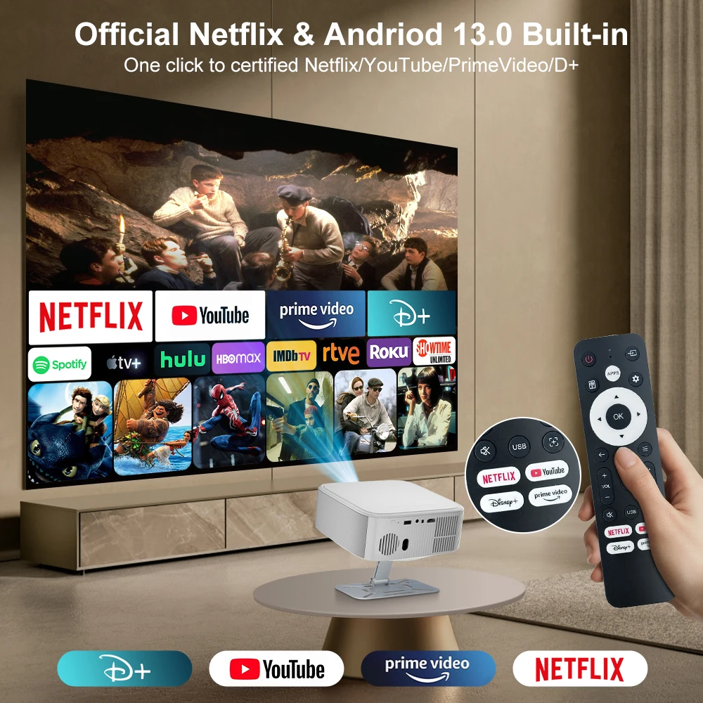 Salange 공식 Netflix 프로젝터 네이티브 1080P 4K 프로젝터 안드로이드 13, WiFi Bluetooth 5.2 전자 초점 및 자동 보정