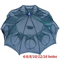 4-16 Holes Strengthened Fishing Net Shrimp Cage Foldable Nylon Automatic Umbrella Shape Fish Trap Cast Folding Landing Net 1