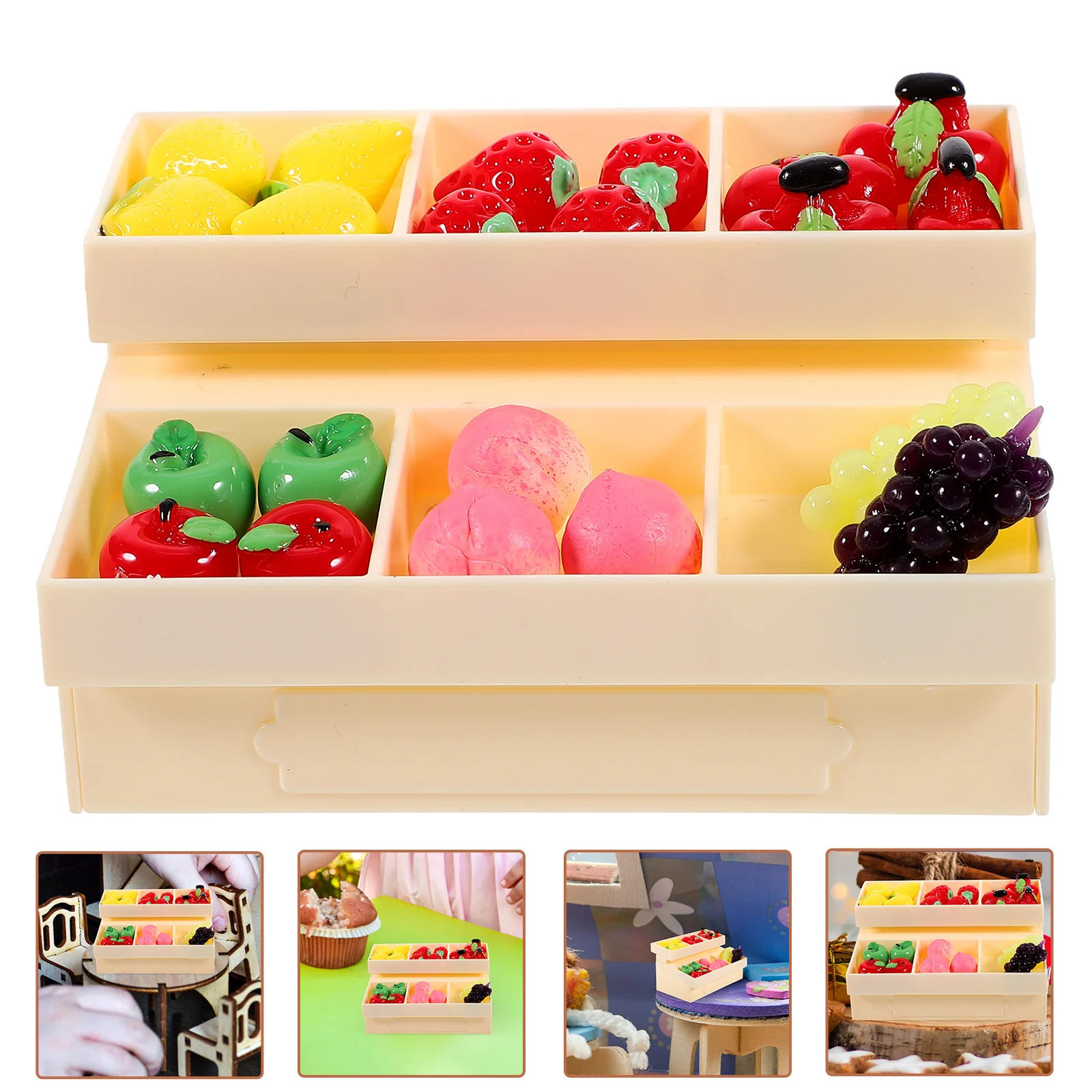 

Miniature Food Toys on Shelves Fruits Rack House Furniture Miniatures Shelf Kitchen Decor Vegetable Statue Display