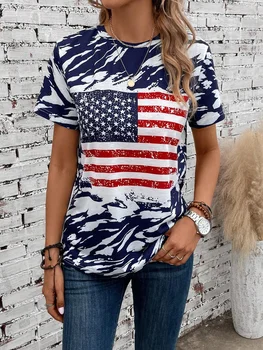 Women's T-Shirts For Women American Flag 3d Print Tops Casual Street Femalewear Summer Oversized T-Shirt Fashion Y2k Clothing 1