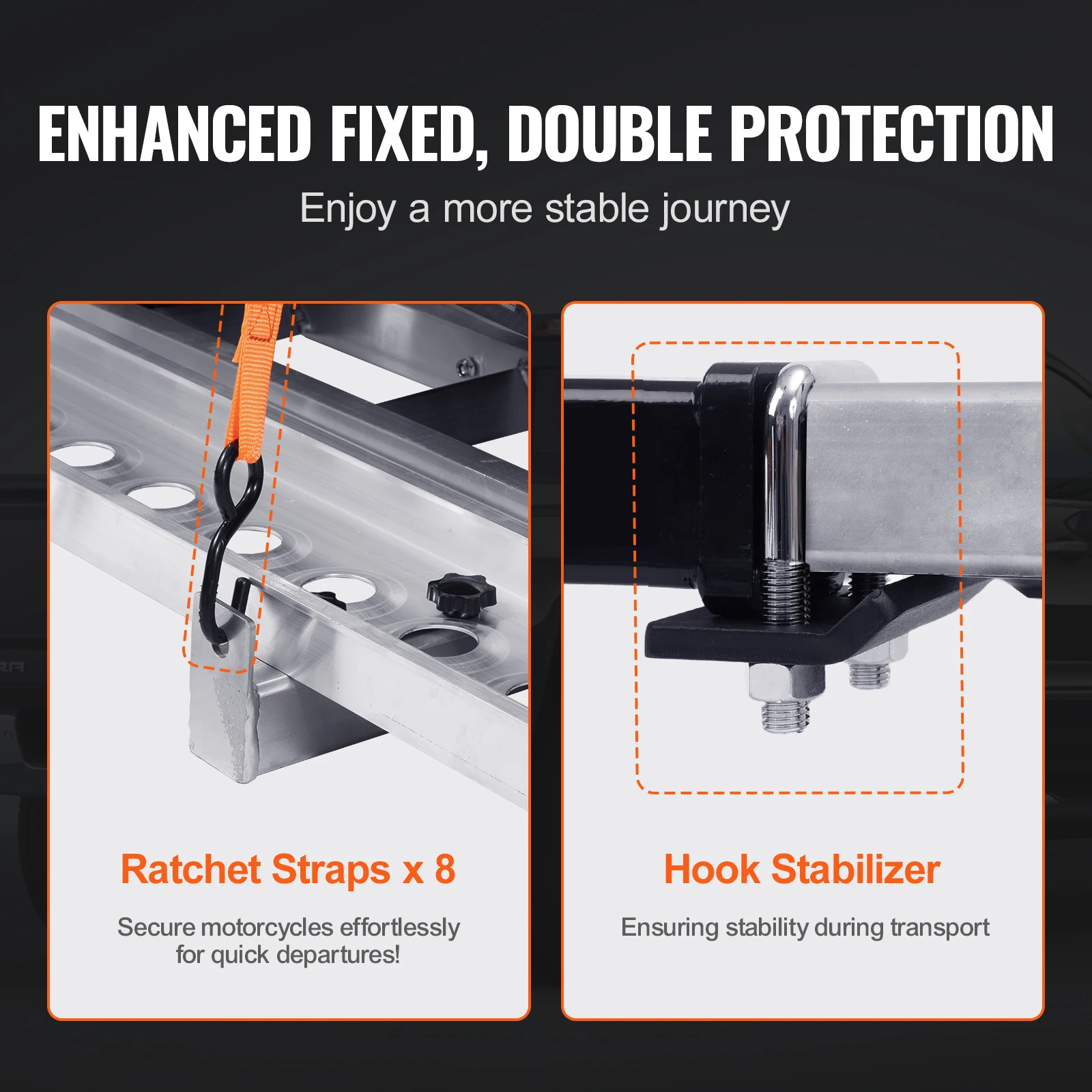 VEVOR 600 LBS Aluminum Motorcycle Carrier Hitch Mount Loading Ramp for Car Truck with 2" Hitch Receiver