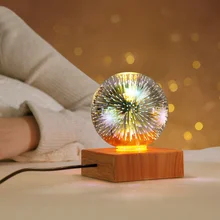 

LED Firework 3D Star Effect Colorful Night Light USB Projector Lamp Magic Crystal Glass Ball NightLight Wood Base Decoration